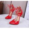 Cross Tied 16cm Heels Roman Women Shoes Fashion Thin with Sandals Big Size Shoes 47 Evening Model Nightclub WZ
