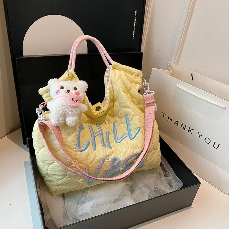 Large Capacity Student Bag for Women New Portable Bag  Light Letter Single Shoulder Crossbody Bag