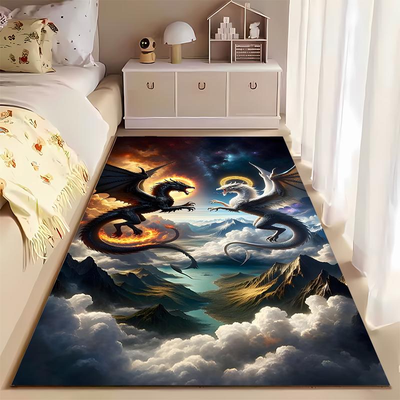 Two Dragons in Cosmic Battle Rug Non-slip rug suitable for living room and bedroom sofas.