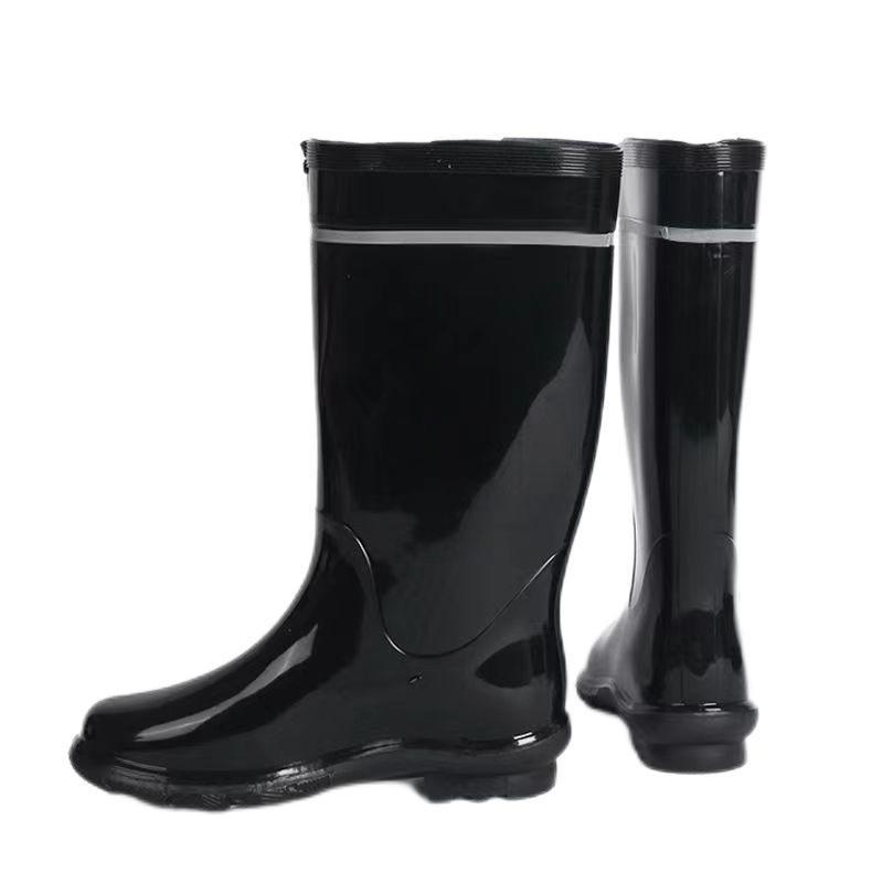 

Мужские уличные толстые светоотражающие маслостойкие кислотощелочестойкие противоскользящие высокие резиновые дождевые ботинки 45 чёрный
