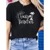 Spanish Letter Print Spring Summer Casual Round Neck Short Sleeve Sports T-Shirt Women's Top