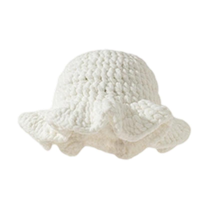 Handmade Crochet Fisherman Hat Soft Acrylic Yarn Ruffled Brims Casual Outdoor Beach Hat For Women Men белый