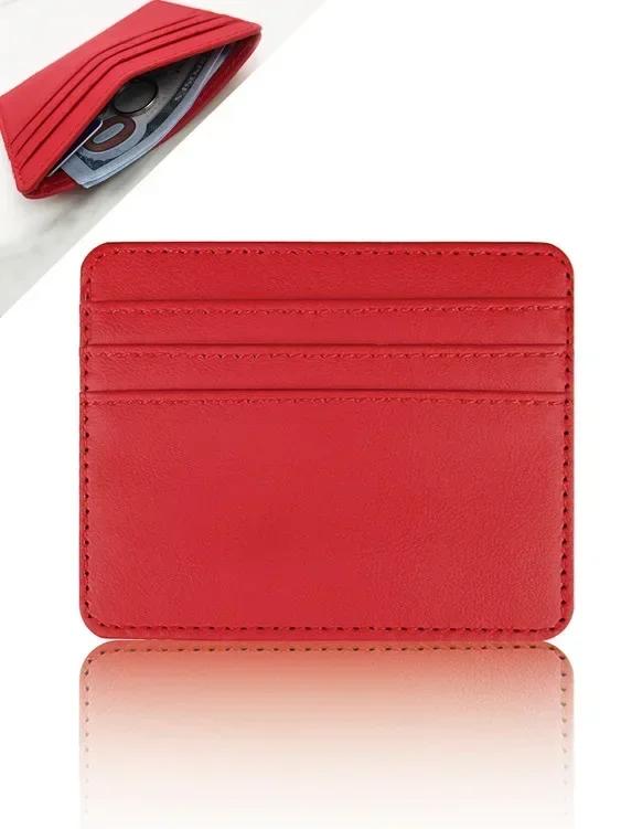 

Slim ID and Bank Card Holder Wallet for Men and Women Business PU Leather Card Protector Case Coin Cards Cover Pouch Bag червоний