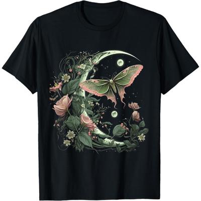Goblincore Moth and Butterfly Moonphases Flowers Cottagecore T-Shirt(1)