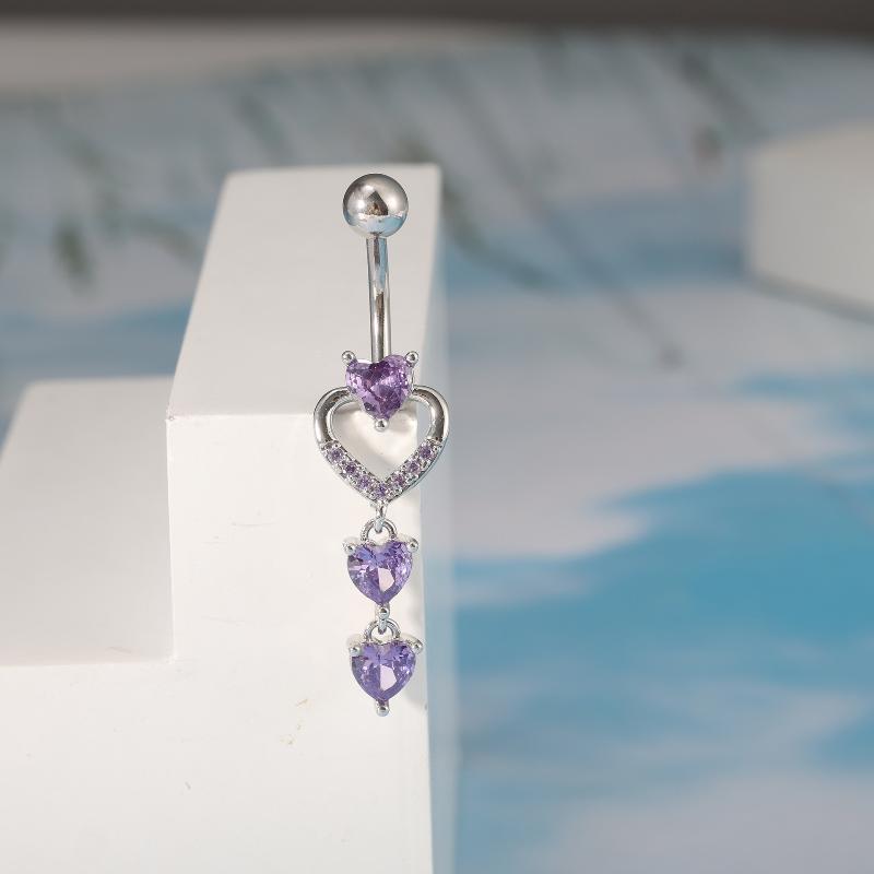 1Pcs Stainless Steel Cross-Border Hot-Selling Love Belly Button Ring 14G Tassel Pendant With Zirconia Belly Button Stud