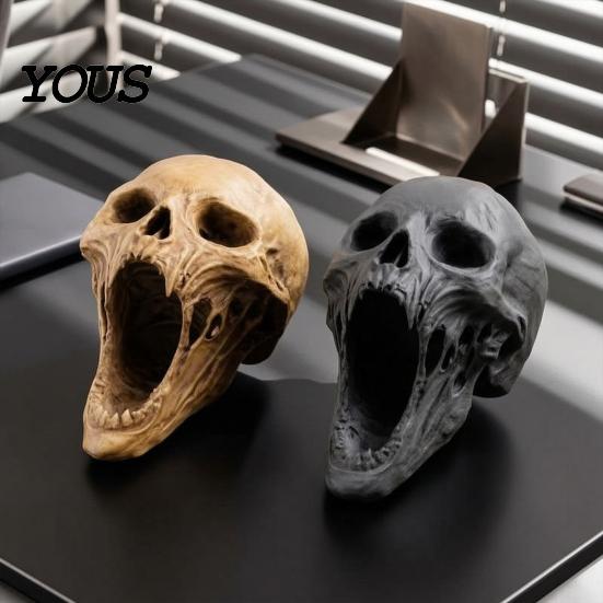 Gothic Skull Ornament Statue, 3D Printed Human Head Model for Home Aged Sculpture Decoration, Halloween Statues, Bookshelf and Desktop