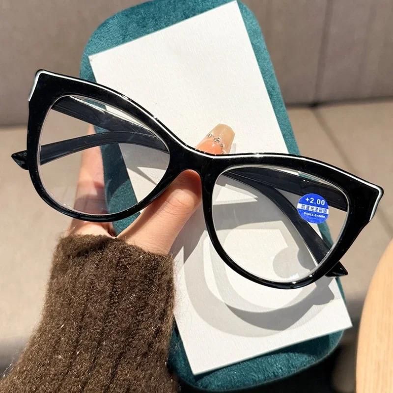 Large Oversized Reading Glasses for Women Men Fashion Retro Far Sight Eyeglasses Trendy Popular Cat Eye Anti-blue Presbyopia