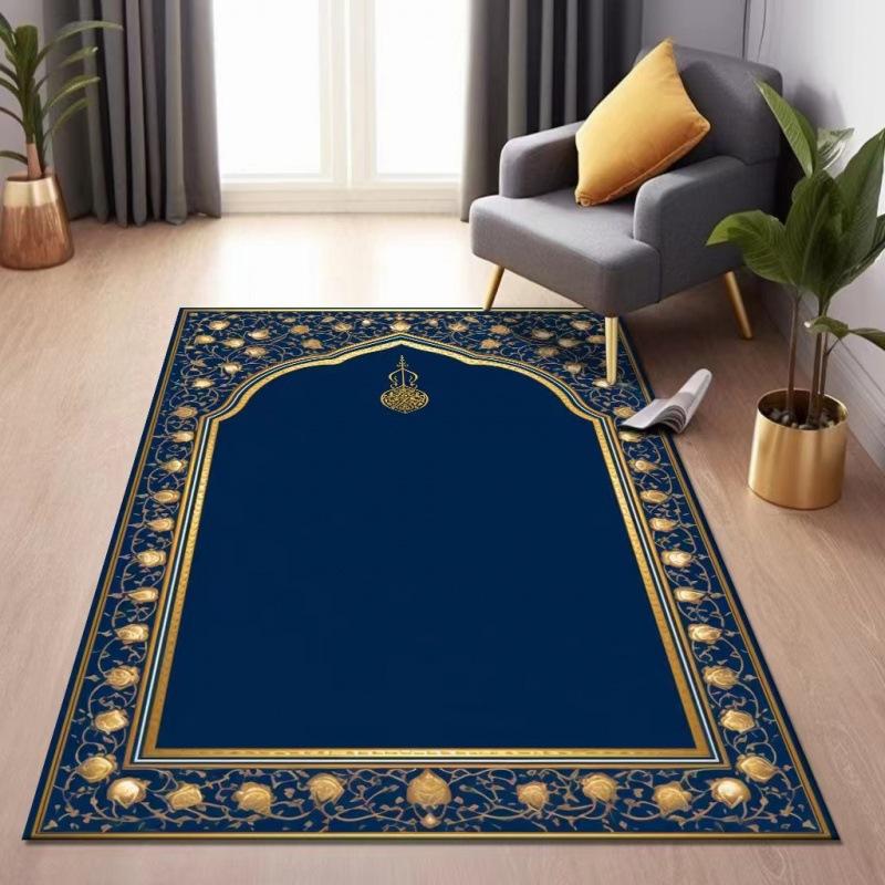 Ethnic Style Worship Carpet Crystal Velvet Kneeling Mat Non-Slip Wear Resistant Prayer Carpet Home Decoration