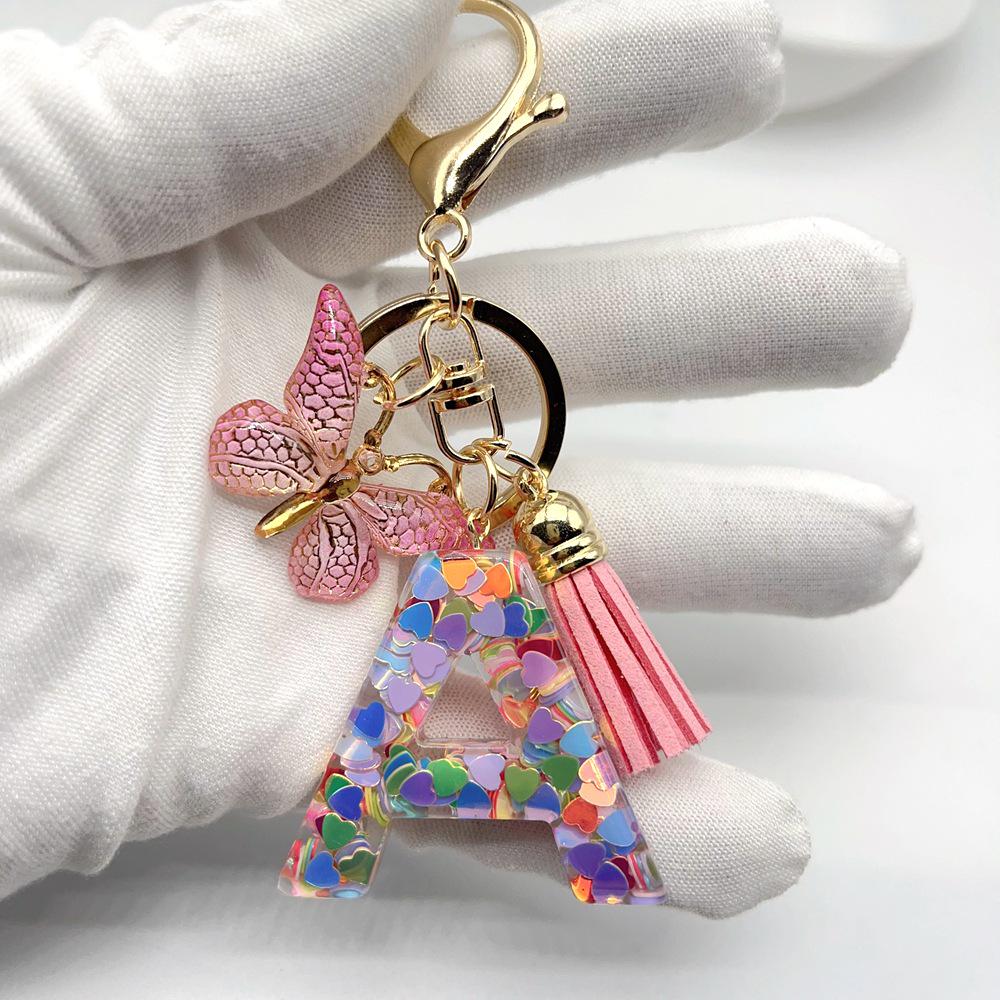 Portachiavi Moda Europea e Americana Farfalla Amore Iniziale con Dettaglio Paillettes