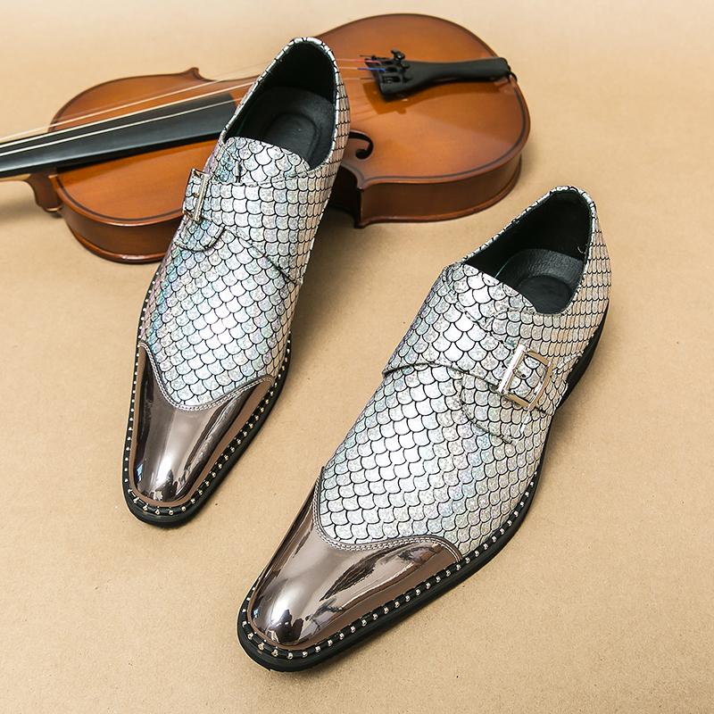 Fashion Men Classic Loafers PU Gold Silver Lace Up Business Fashion Pointed Leather Shoes European Banquet Wedding Shoes Men Sizes 38-46