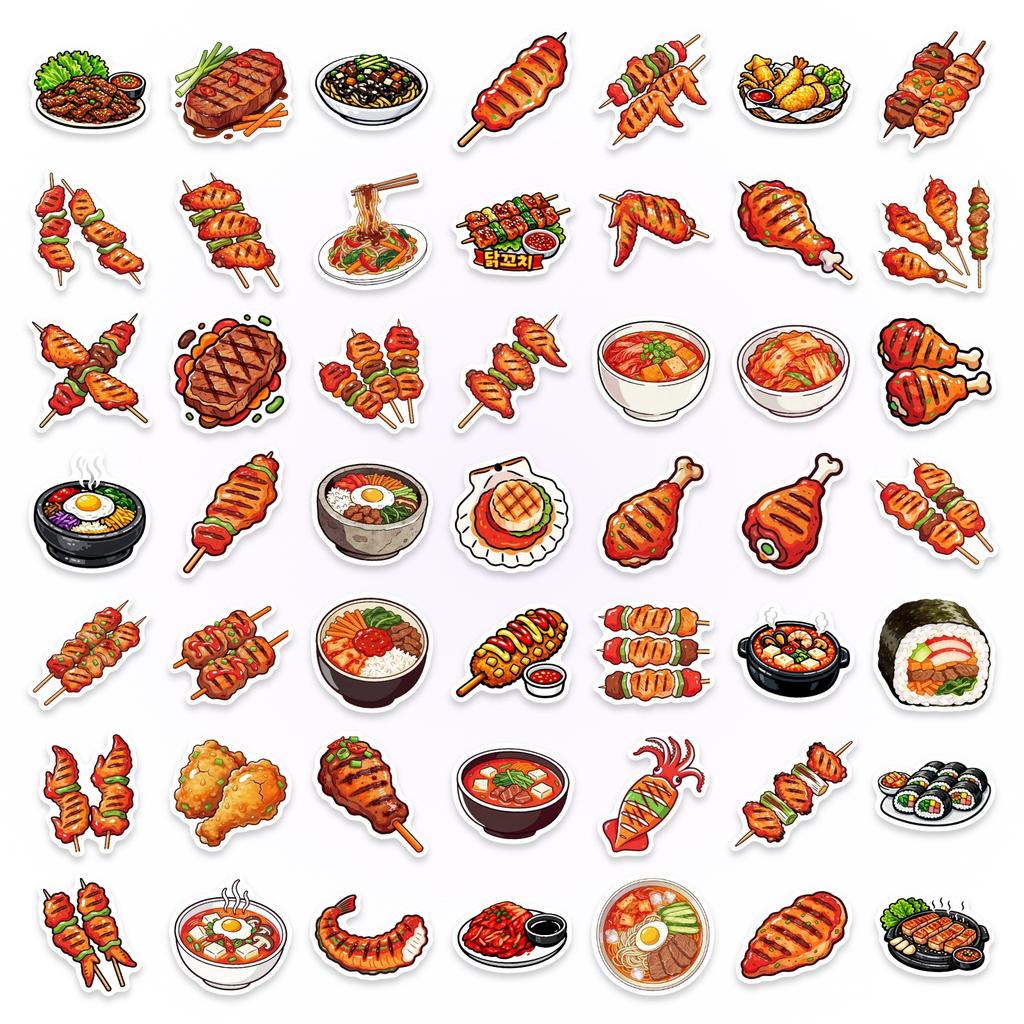 50/100 Pcs Japanese BBQ Food Temptation HD Doodle Stickers for Notebook Phone Scrapbook Fridge Oven Decor Thick Durable Decals