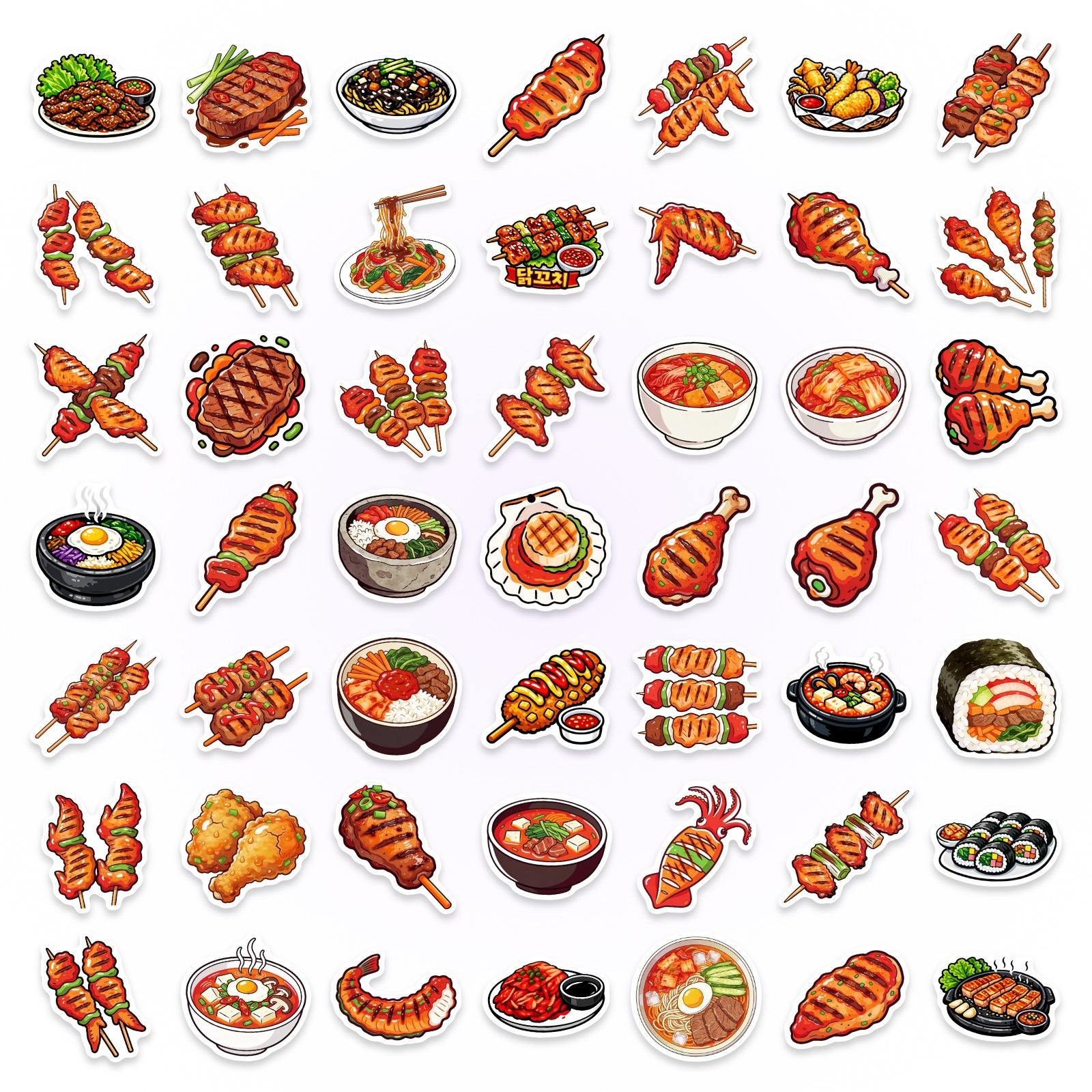 

50/100 Pcs Japanese BBQ Food Temptation HD Doodle Stickers for Notebook Phone Scrapbook Fridge Oven Decor Thick Durable Decals