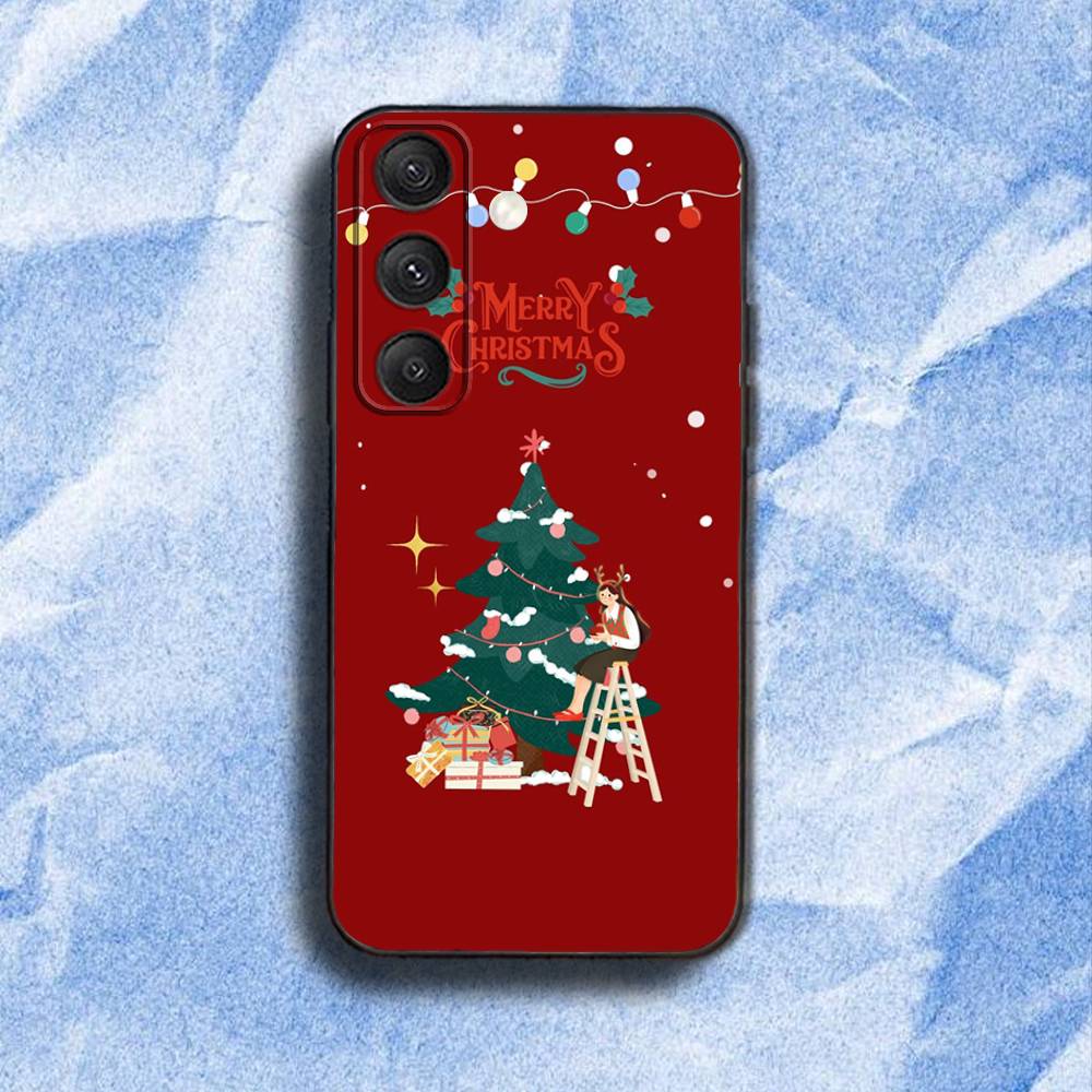 Santa Claus Christmas Tree Phone Case For Samsung S 25,24,23,22,30,21,10,9,Ultra,Plus,Lite,FE,4,5G Black Soft Case