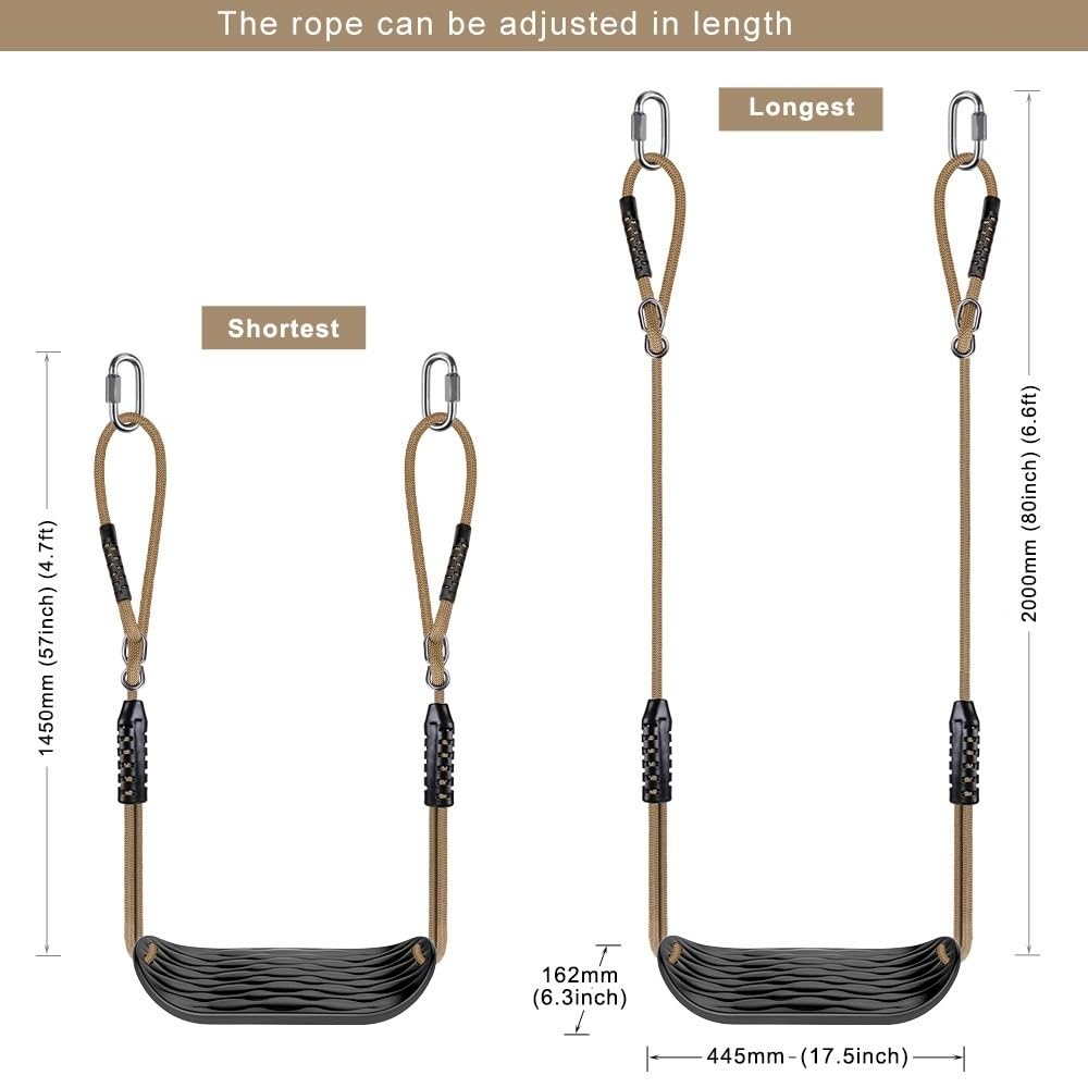 SELEWARE Plastic Swing Tree Swing Set with Adjustable Rope and 2 Heavy Duty Playground Swing Set Accessories for Kids Indoor Outdoor Black Seat,