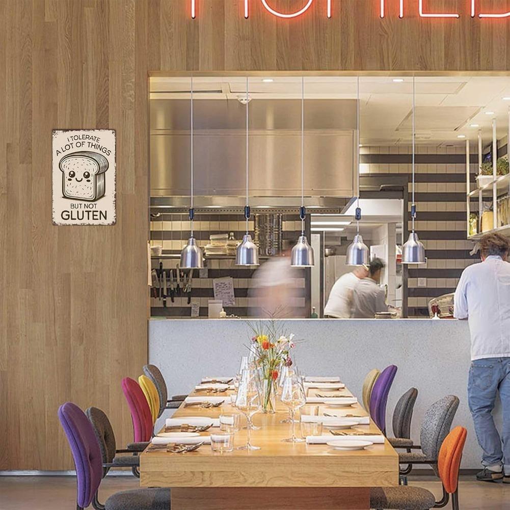 Funny Vintage Metal Signs I Tolerate A Lot Of Things But Not Gluten Cute Kawaii Bread Gluten Allergy Humor -Tin Sign Poster