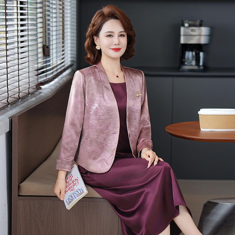 

Spring Outerwear: Mother-in-Law s Wedding & Occasion Suit for Middle-aged Women - 2-Piece Top & Dress Set 4XL (133-143 Jin) рожевий/фіолетовий