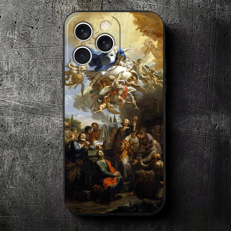 Renaissance Ästhetik Kunst Malerei Weiche Handyhülle für iPhone 16 16E 17 Air 15 Pro Max 14 Plus 13 Mini 11 12 7 Schwarze Hülle Rückseite