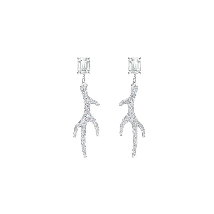 Swarovski Polar Bestiary Antler Rhodium Plated Earrings Women earrings 5497634 Box (Random Color),Silver