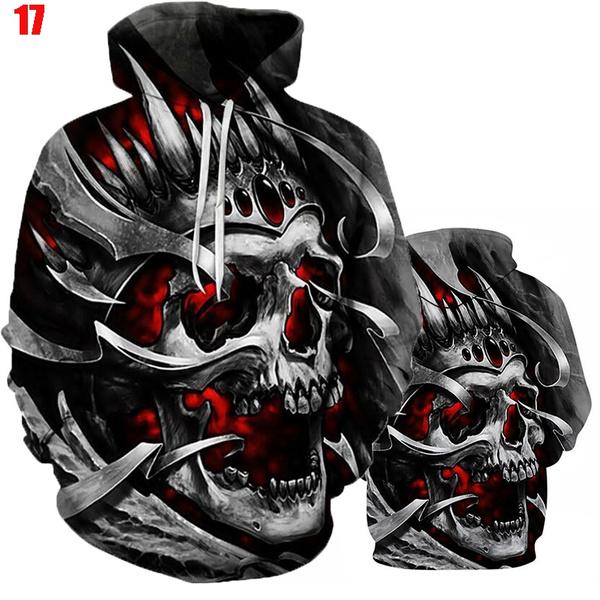 Unisex 3D Skull Print Hoodies Men Women Personality Hip-hop Street Hoodie Pullover