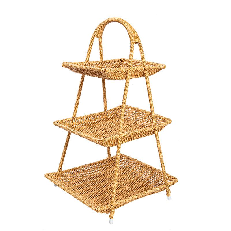 Rattan Style Multi Layer Fruit Basket Tea Snack Tray Home Storage Organizer