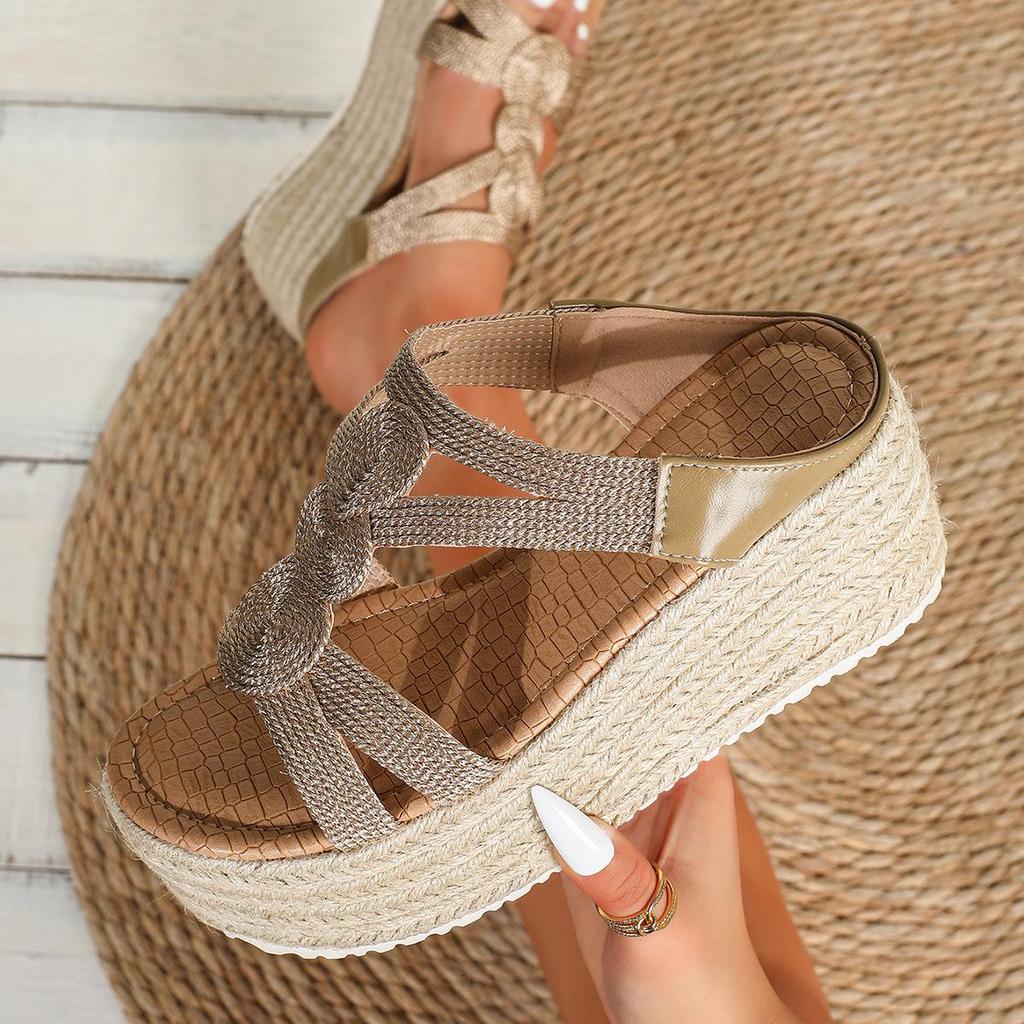 2026 Römische Keil-Espadrille-Sandalen für Damen mit dicken Sohlen & dünnem Riemen mit Schnalle