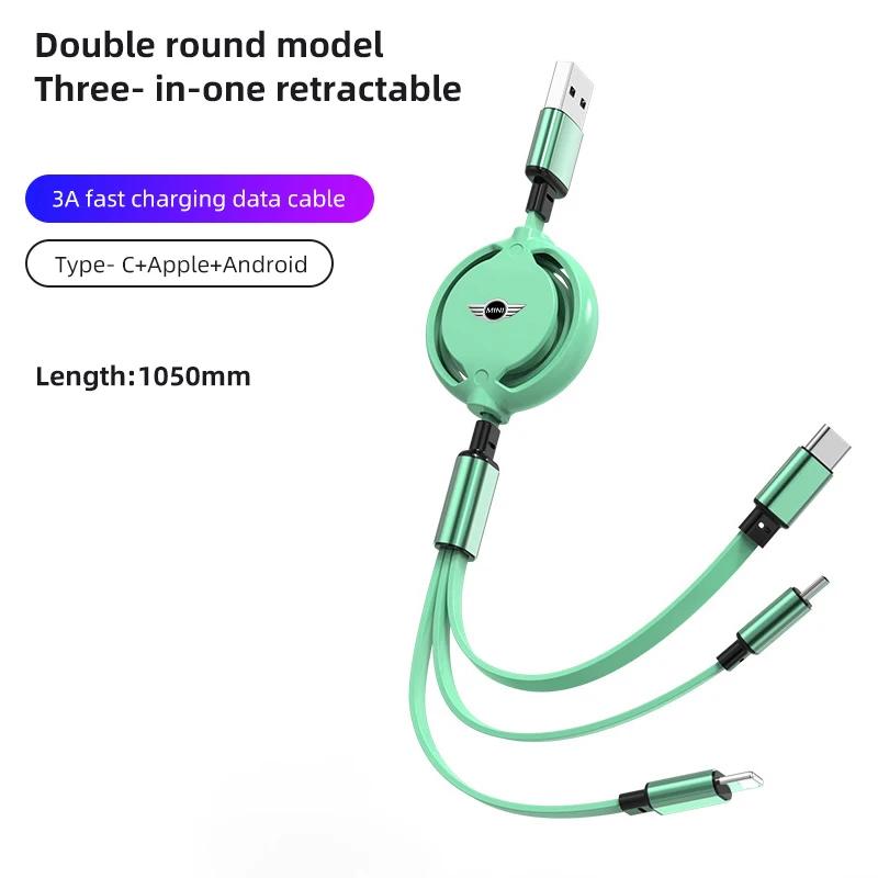 3 In 1 Telescopic One To Three Mobile Charging Cable Car Charging Cable For BMW Mini Cooper Countryman Clubman R55 R56 R60 F54