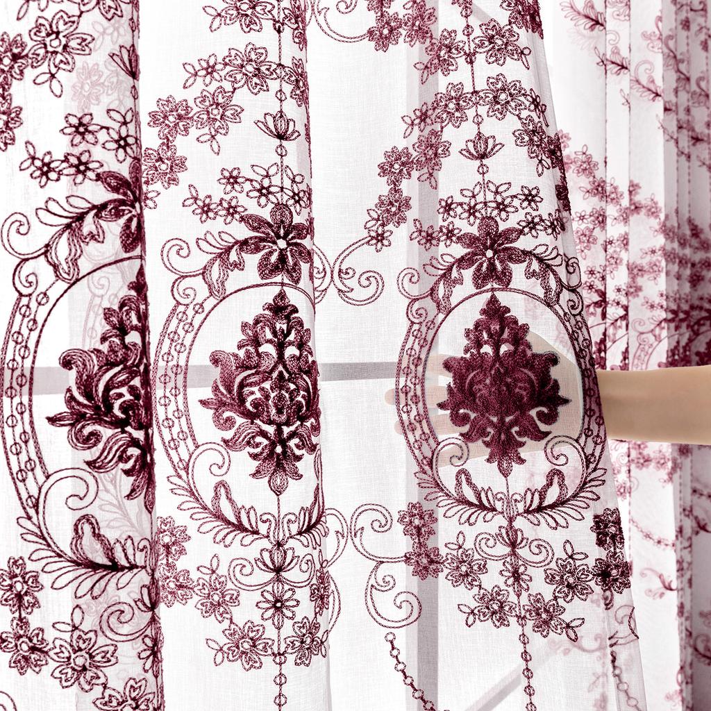 2 Panels Sheer Curtains Embroidered Window Voile Drapes for Living Room Grommet Top Solid Lightweight for Bedroom Home Decor