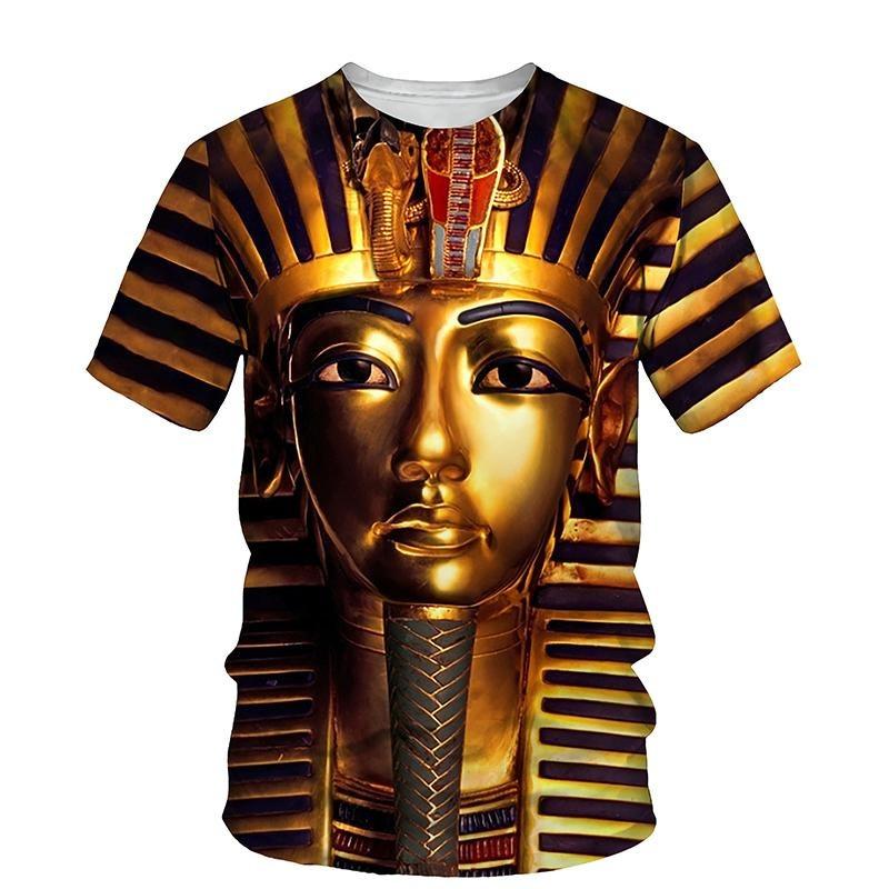 Ägyptisches Pharaonenmuster Herren T-Shirt Gold Einzigartige Persönlichkeit Trend O-Ausschnitt T-Shirts Ägypten Anubis Sensenmann Kurzarm Tee