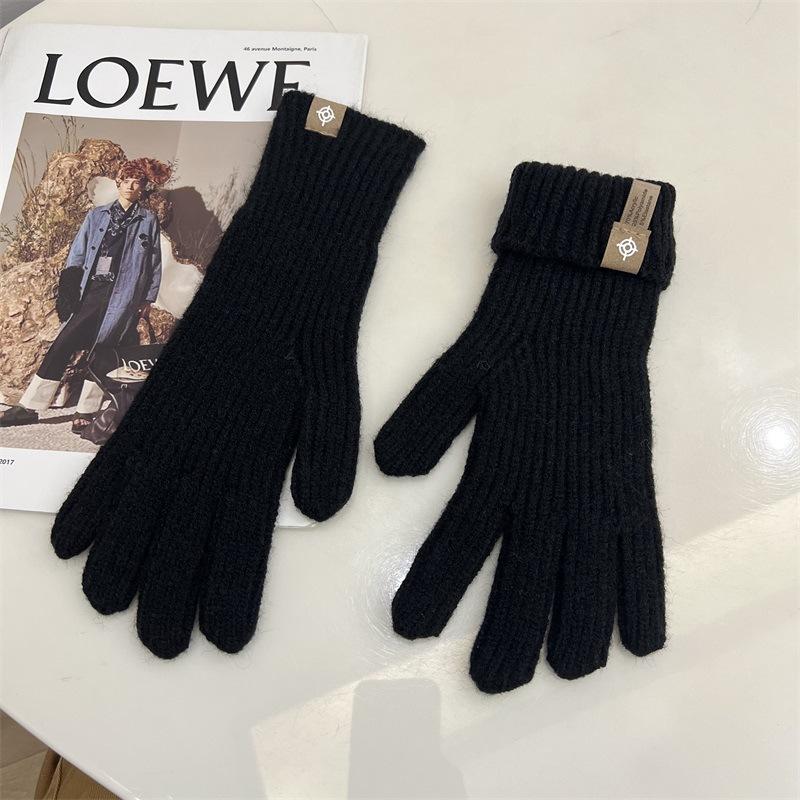 Blogger Knitted Five-finger Long Gloves Autumn and Winter Touch Screen Warm Solid Color Leaking Finger Gloves