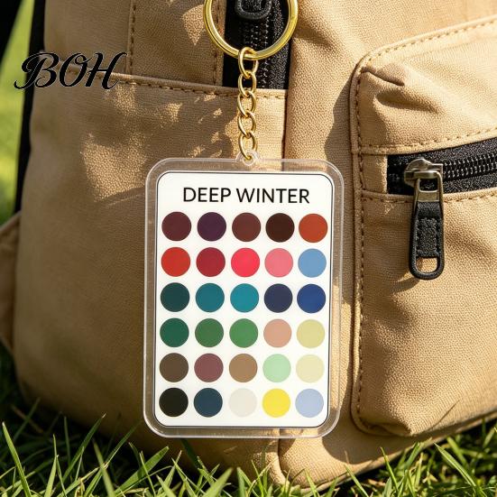 Makeup Color Guide 2Pcs Palette Keychain Pendant, Clear Acrylic Season Analysis Swatches Wardrobe Matcher Keychain, Card, Gifts for Fashion