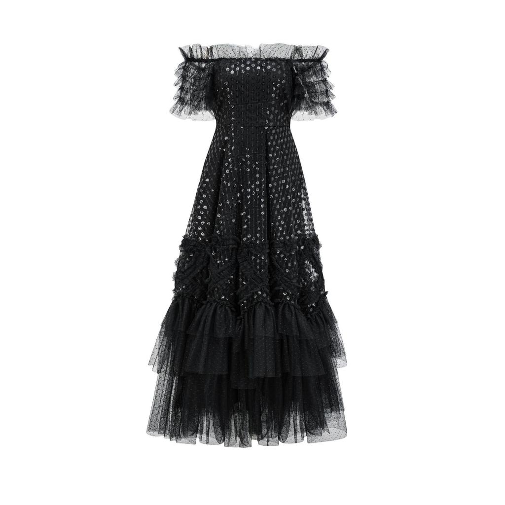 Fresh and Gentle One-shoulder Dress French Temperament Strapless Waist Long Skirt Heavy Craftsmanship Dress