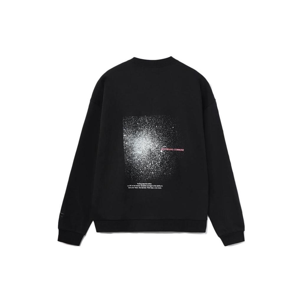 Li Ning Ink Splash Print Loose Crew Neck Sweatshirt Men Sweatshirt Black AWDR447-1