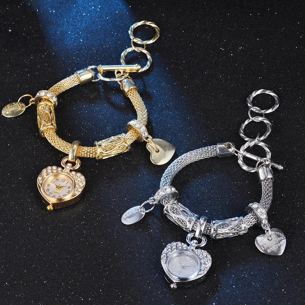 Fashionable Trend Versatile Business Luxurious Diamond Inlay Starry Sky Elegant Quartz Watch Set with Diamond Inlay