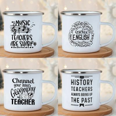 Tasses imprimées pour professeur d'histoire de l'anglais et de musique, tasses en émail blanc pour chocolat chaud, tasses à jus avec poignée, tasses pour la maison, le bureau, cadeaux de vacances