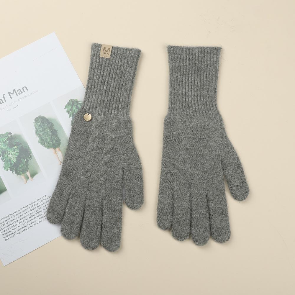 Gloves for Women In Autumn and Winter Thickened Warm Student Knitted Gloves Korean Cute Versatile Electric Bike Yarn Gloves