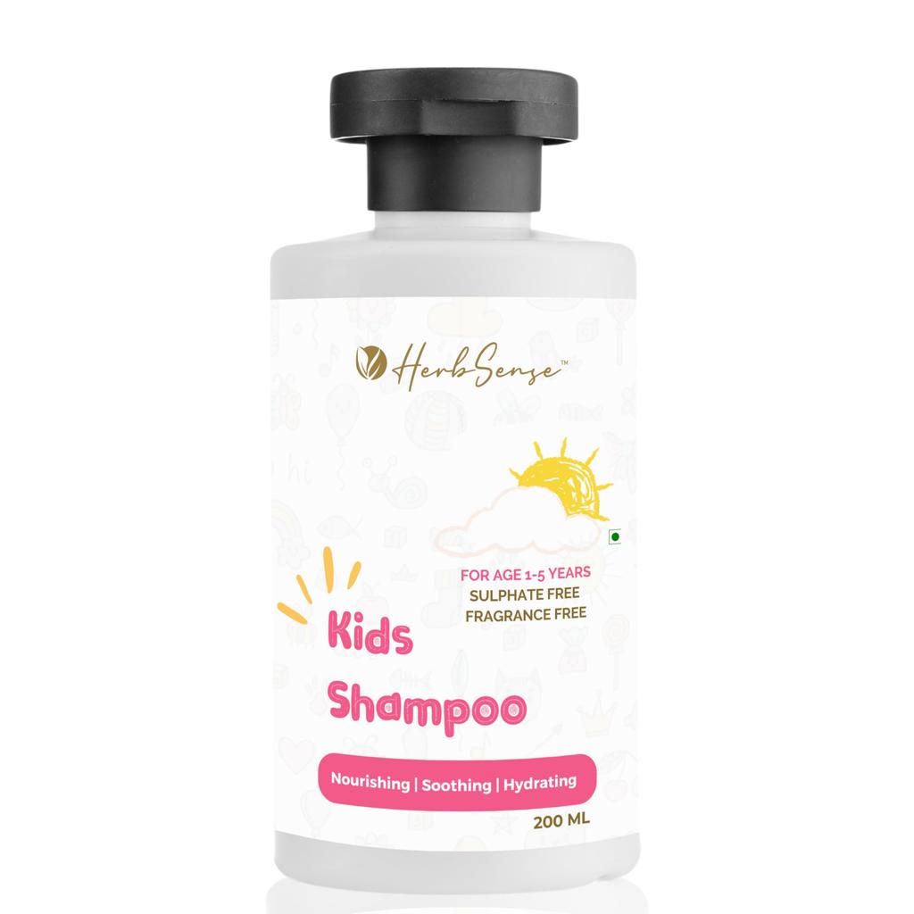 Herbsense Kids Shampoo For Age 1+ Years | Plant Based, Soap Free Formula, Zero Fragrance & Color | Daily Care Mild Shampoo | pH Balanced | 200ml Pac