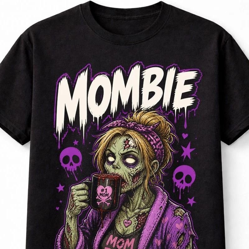 Mombie Zombie Mom Horror Coffee Funny Halloween Graphic Unisex TShirt S