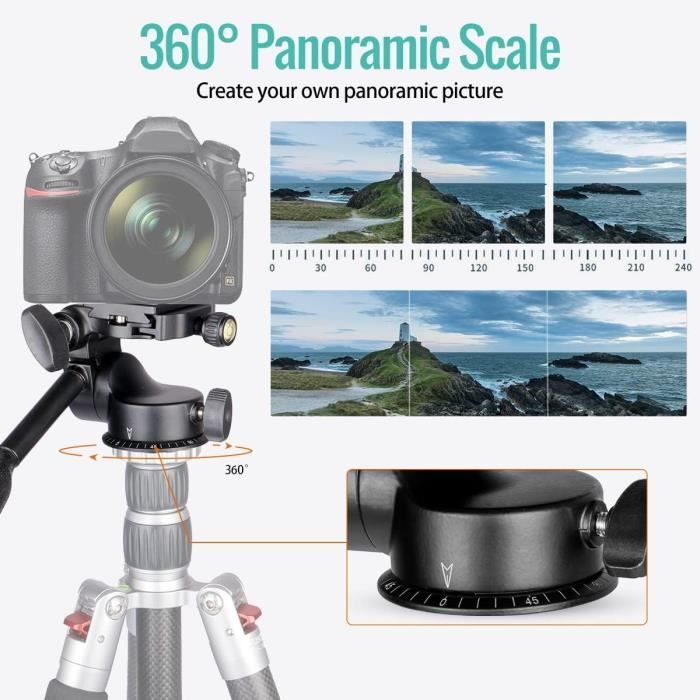 Tête panoramique 360° - koolehaoda - aluminium t6 - charge max 12 kg - plaque à dégagement rapide
