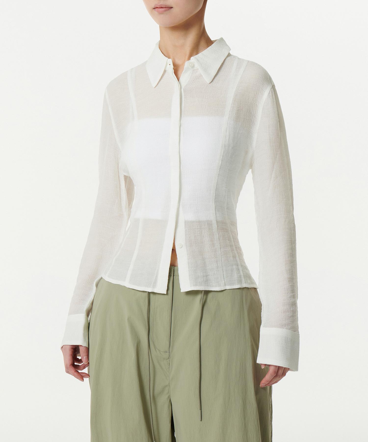 Musinsa Standard Woman Women S Slim Fit Sheer Crinkle Shirt [Ivory] Ivory/Xs