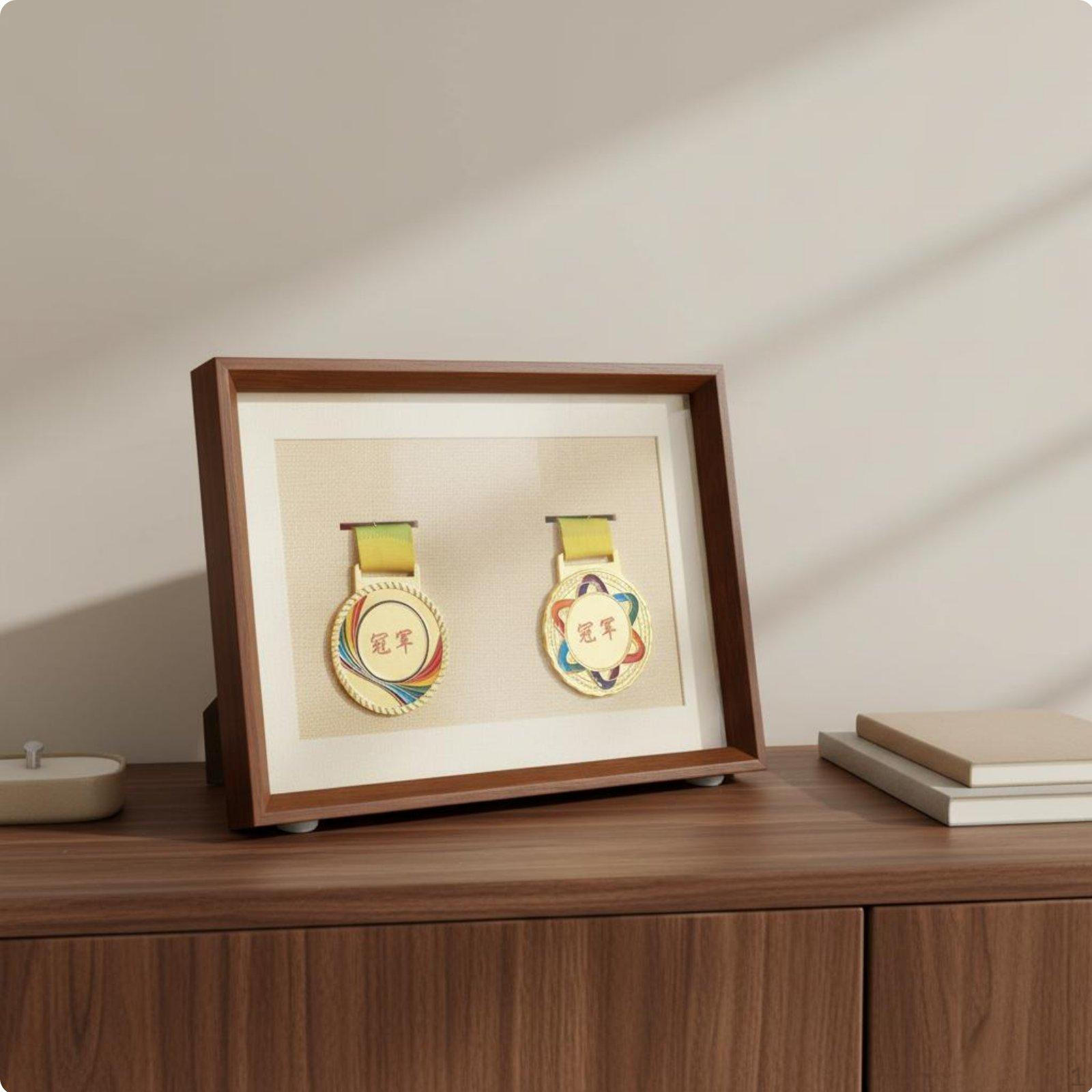 Ramka na Medale Drewno Lite Uchwyt na Wydarzenia Wytrzymałościowe Idealny Prezent Pudełko na Plakietkę dla Walnut A4 2 Medals