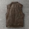 Vintage Motorcycle Vest Genuine Cow Leather Biker Vests Soft Slim Fit Men Genuine Leather Sleeveless Jacket Spring