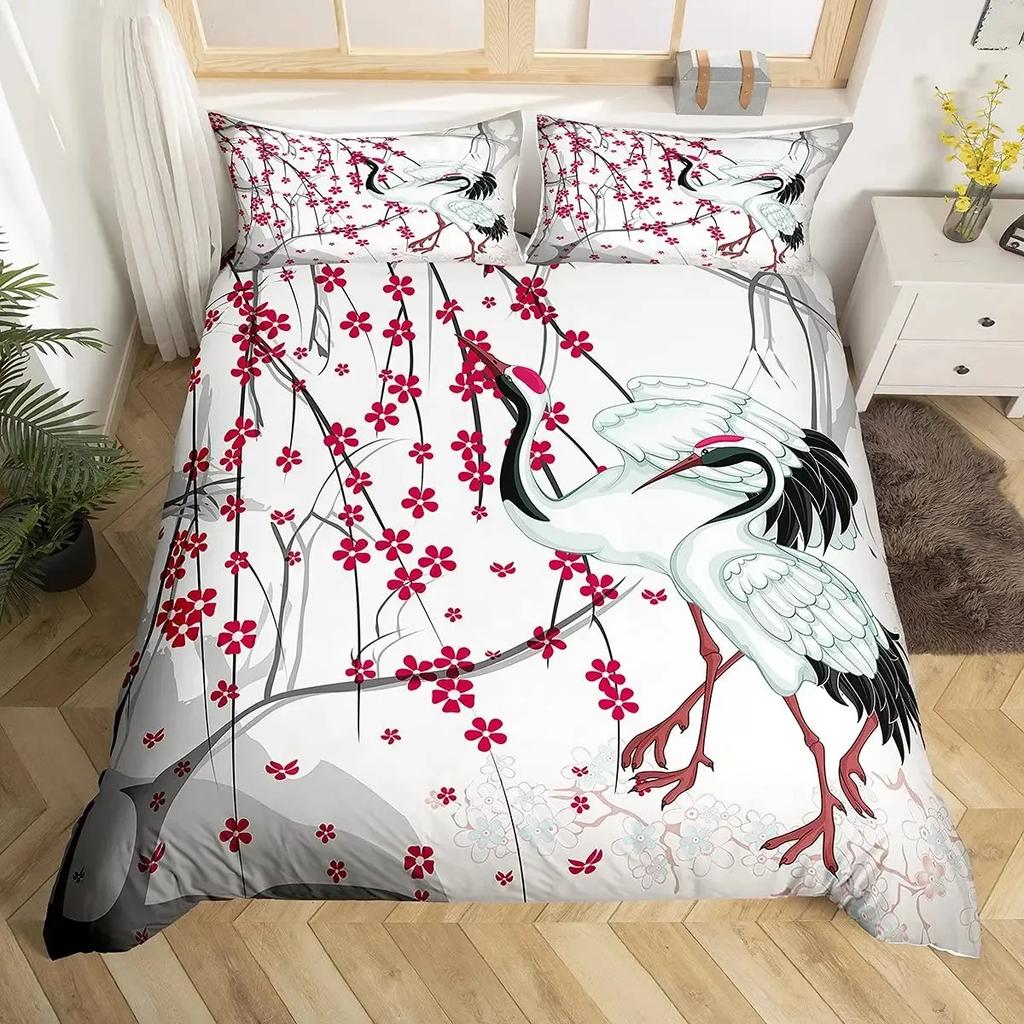 Cherry Blossom Duvet Cover Set Pink Flower Bedding Set for Girls Adults Petal Floral Comforter Cover Japanese Style Quilt Cover