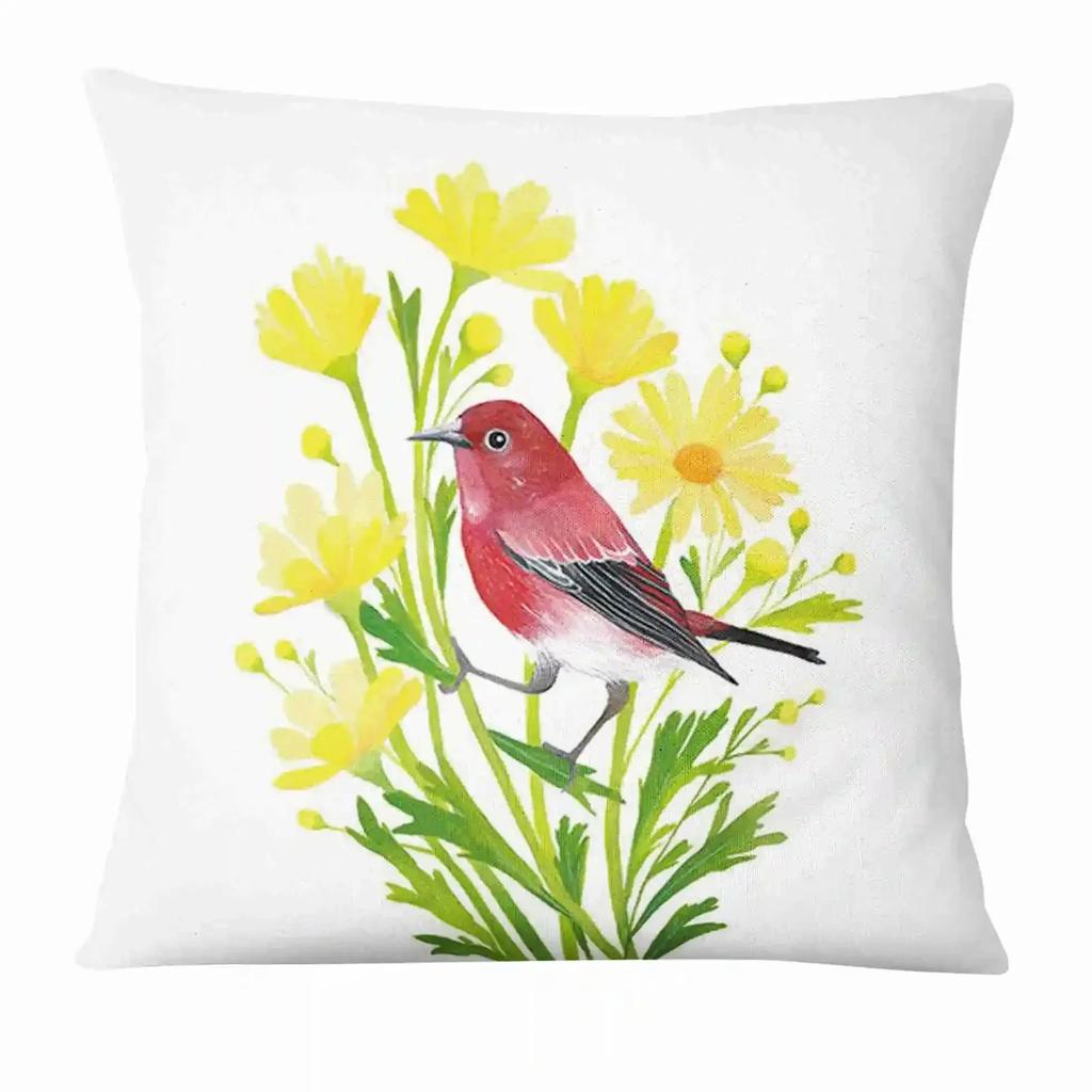 Office Decoration Cushion Cover Luxury Home Pillowcase Square Painted Flower Bird Butterfly Print Decoration