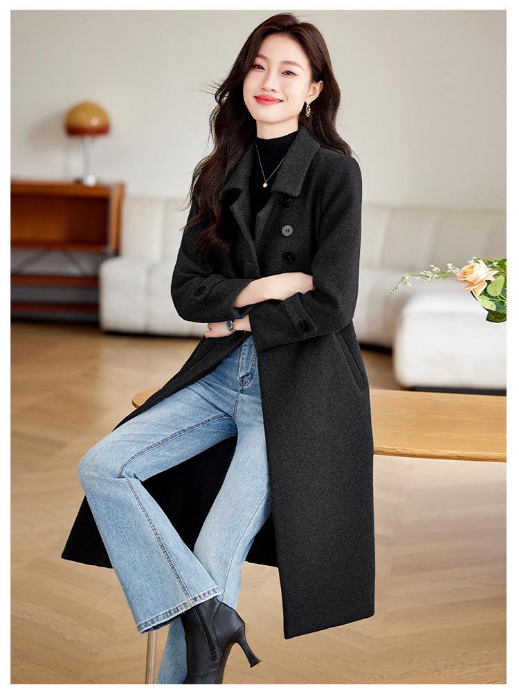 Women's Slim-Fit Gray Wool Trench Coat - High-End, Thickened, Long for Autumn/Winter 2025