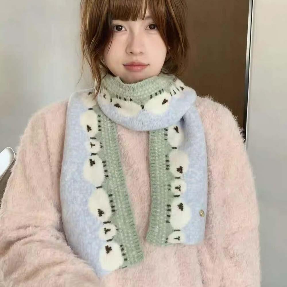 Wool Blend Cute Lamb Scarf Thick Plush Plush Neck Warmer Wool Blend Neckerchief Christmas Gift