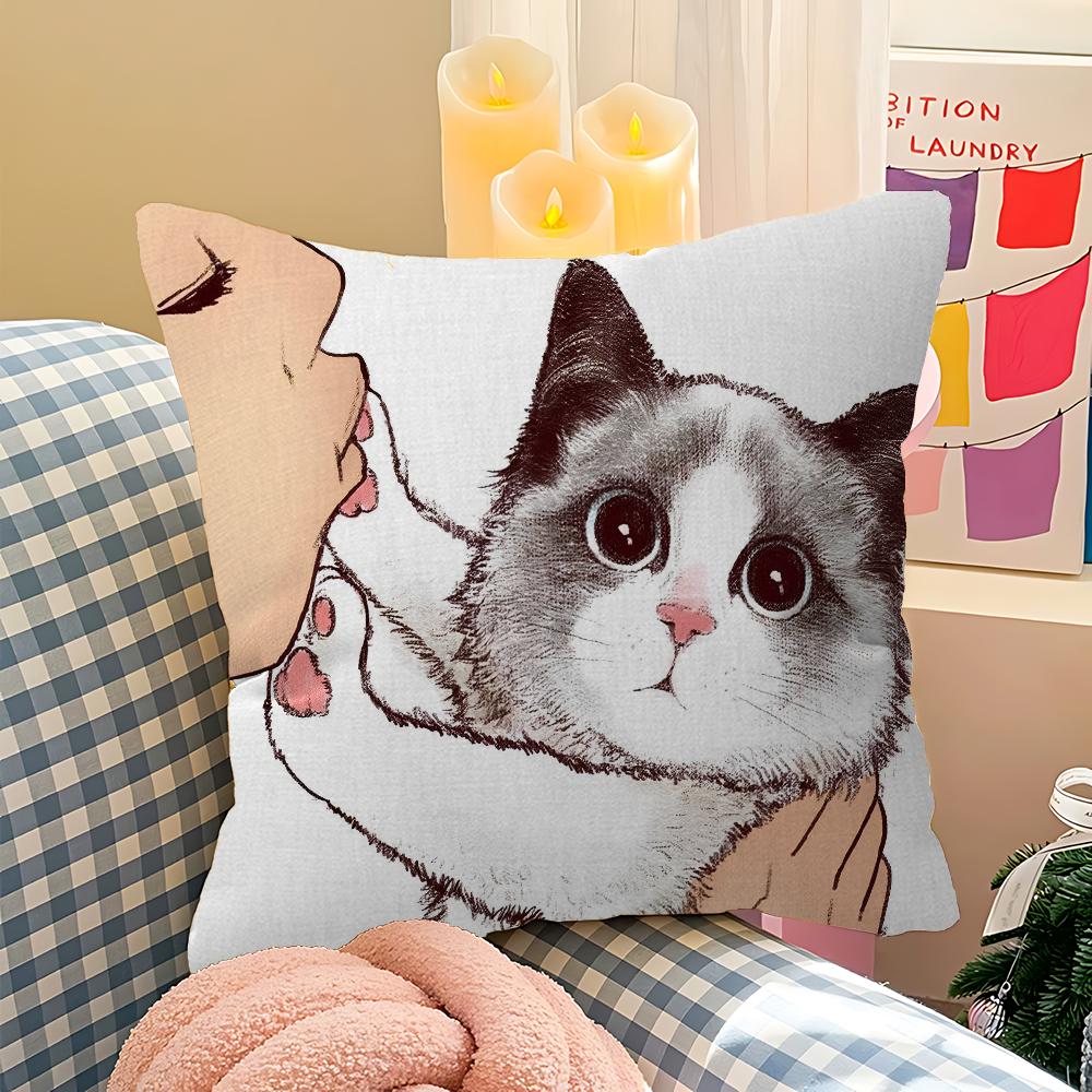 Cute Cat Pillow Cover Sofa Cushion Cover Home Room Decoration Children Gift