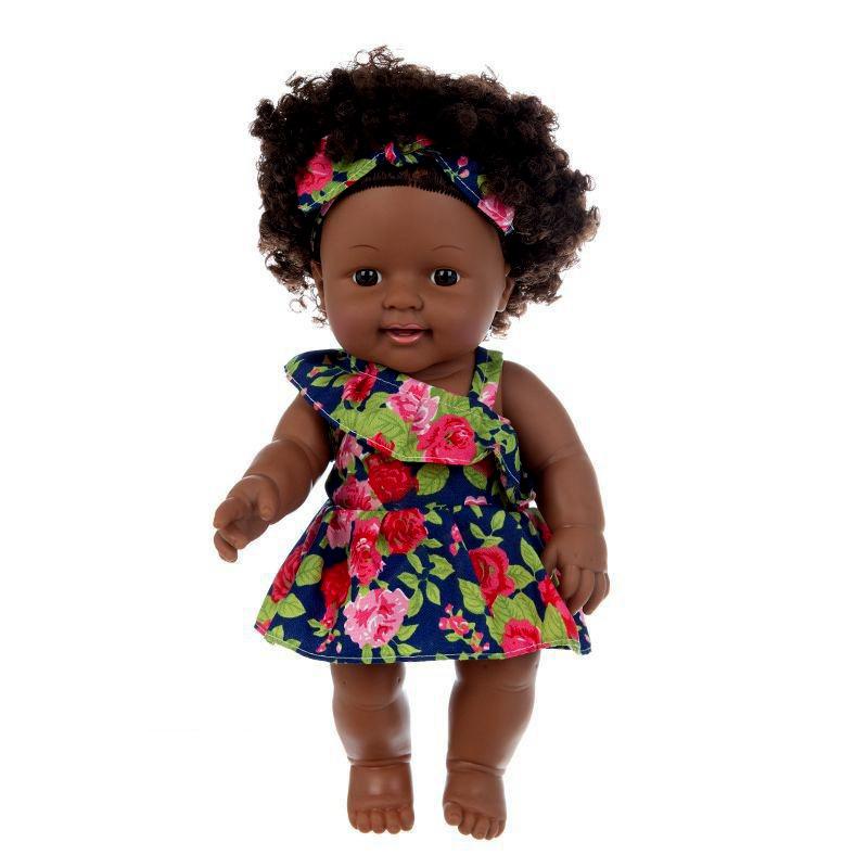 Realistic Black Doll 30cm Soft Vinyl African Girl Talking Toy with Sound Interactive Plush Gift for Kids Play