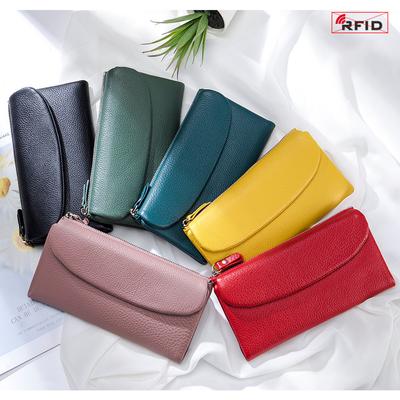 New High-end Texture First-layer Cowhide Clutch Bag Wallet, Female Soft Temperament Wallet Can Be Placed On Mobile Phones