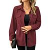 Women's Corduroy Long Sleeve Shirt with Retro Lapel Collar and Double Pockets Casual Blouse
