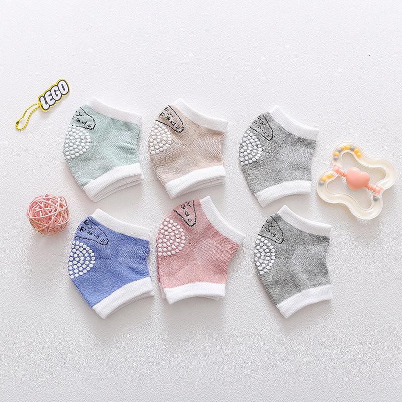 Autumn 100% Cotton  Breathable Mesh Anti-Slip Silicone Grip Baby Crawling & Sports Knee Pads